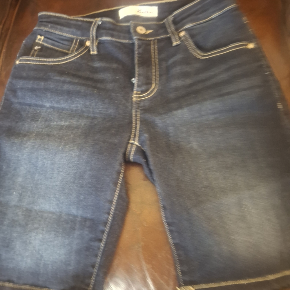 KanCan Dark Indigo Denim High Quality Shorts with Tan Stitching